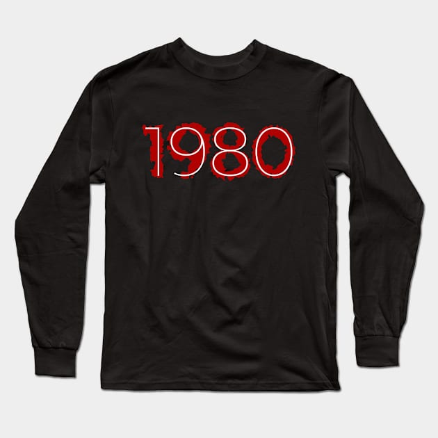 1980 Year Distressed Liquid Red Long Sleeve T-Shirt by Liquids